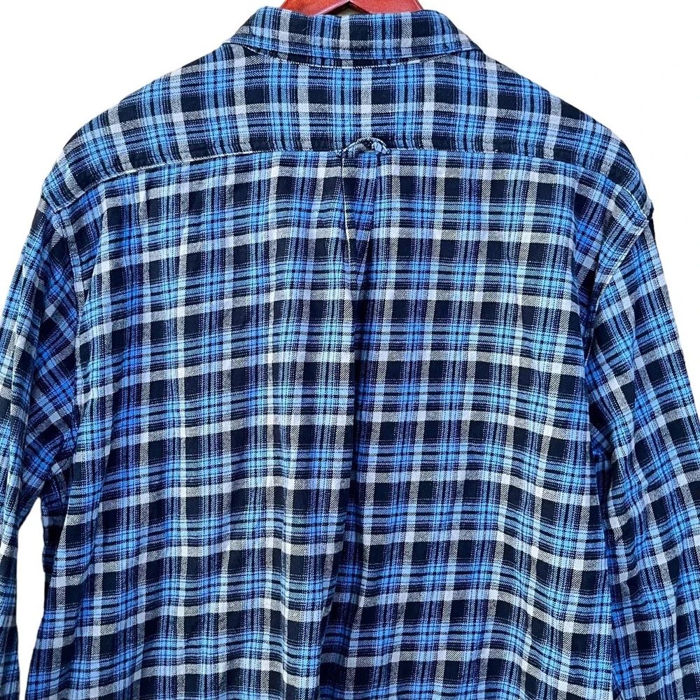 Eddie Bauer Flannel Shirt Mens XXL Blue Plaid Long Sleeve Camp Workwear Button